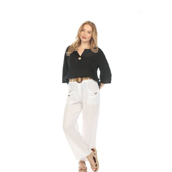 Black 3/4 Sleeves Top with Bamboo Button - Picture 7 of 8